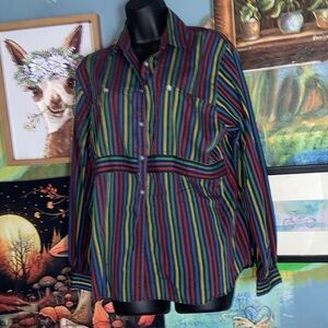 MESSAGES BLACK COLOR STRIPED DRESS SHIRT Vintage Long Sleeves UNISEX